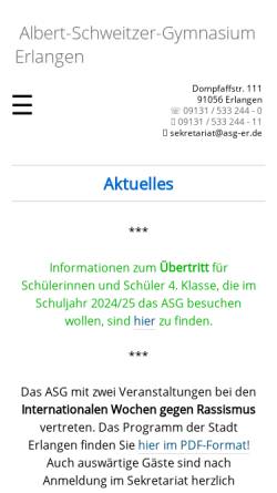 Vorschau der mobilen Webseite asg-er.de, Albert-Schweitzer-Gymnasium (ASG) Erlangen