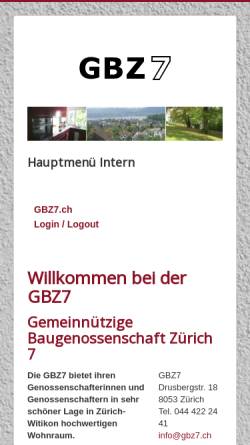 Vorschau der mobilen Webseite www.gbz7.ch, Gemeinnützige Baugenossenschaft Zürich 7