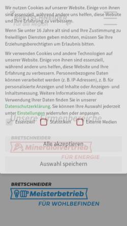 Vorschau der mobilen Webseite mineraloel-bretschneider.de, Mineralölvertrieb Bretschneider
