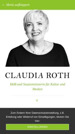 Vorschau der mobilen Webseite claudia-roth.de, Roth, Claudia (MdB)