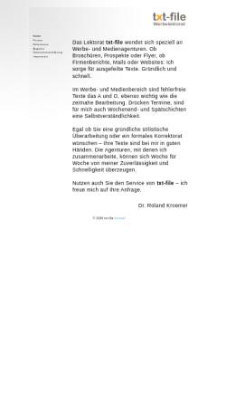 Vorschau der mobilen Webseite www.txt-file.de, Dr. phil. Roland Kroemer