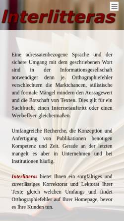 Vorschau der mobilen Webseite www.interlitteras.de, Interlitteras - Dr. Ina Germes-Dohmen