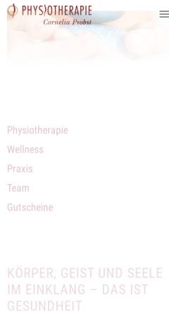 Vorschau der mobilen Webseite weimar-physiotherapie.de, Physiotherapie Cornelia Probst