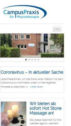 Vorschau der mobilen Webseite www.campuspraxis.de, CampusPraxis für Physiotherapie