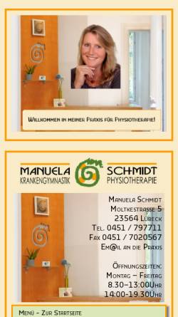 Vorschau der mobilen Webseite www.physiotherapie-schmidt-luebeck.de, Manuela Schmidt Physiotherapie
