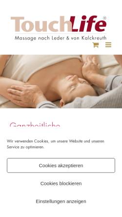 Vorschau der mobilen Webseite www.touchlife.de, TouchLife-Schule, Massageausbildung und Behandleradressen nach TouchLife
