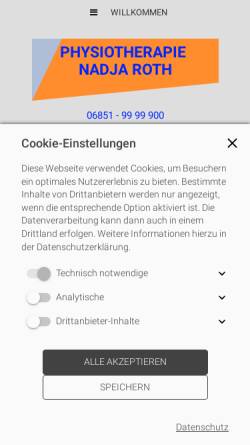 Vorschau der mobilen Webseite www.physio-roth.de, Praxis für Physiotherapie Nadja Roth