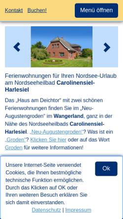 Vorschau der mobilen Webseite www.hausamdeichtor.de, Ferienwohnungen, Familie Heinen