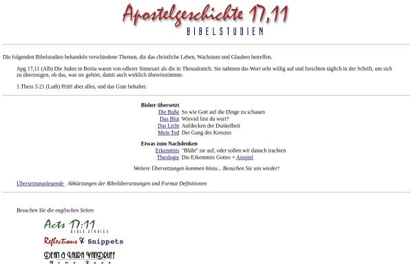 Vorschau von www.acts17-11.com, Apostelgeschichte 17,11 Bibelstudien
