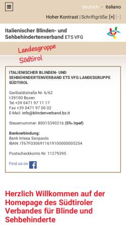 Vorschau der mobilen Webseite www.blindenverband.bz.it, Italienischer Blindenverband, Landesgruppe Südtirol