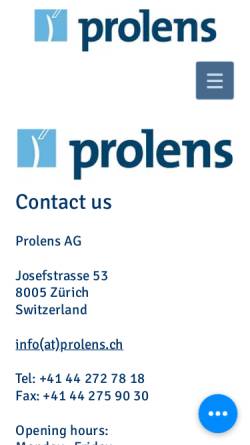 Vorschau der mobilen Webseite www.prolens.ch, Prolens AG