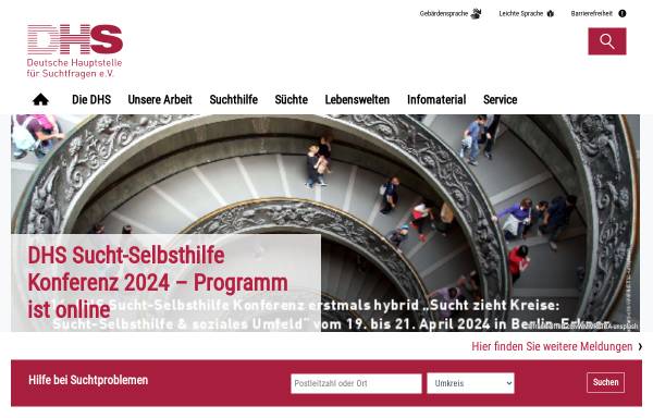 Vorschau von www.dhs.de, Deutsche Hauptstelle gegen die Suchtgefahren e.V.