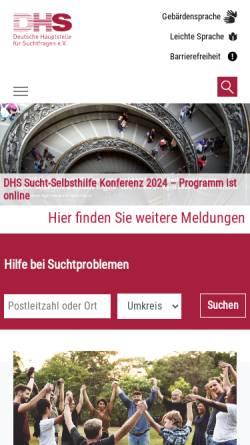 Vorschau der mobilen Webseite www.dhs.de, Deutsche Hauptstelle gegen die Suchtgefahren e.V.