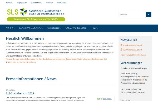 Vorschau von www.slsev.de, Sächsische Landesstelle gegen Suchtgefahren