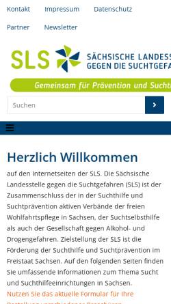 Vorschau der mobilen Webseite www.slsev.de, Sächsische Landesstelle gegen Suchtgefahren