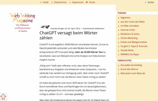 Vorschau von www.webwriting-magazin.de, Surfen ist out