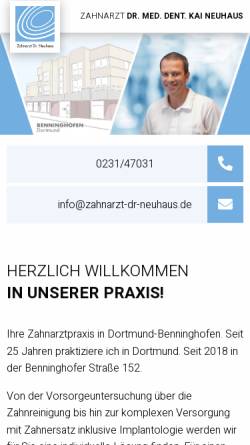 Vorschau der mobilen Webseite www.zahnarzt-dr-neuhaus.de, Dr. med. Kai Neuhaus, Praxis für Zahnheilkunde