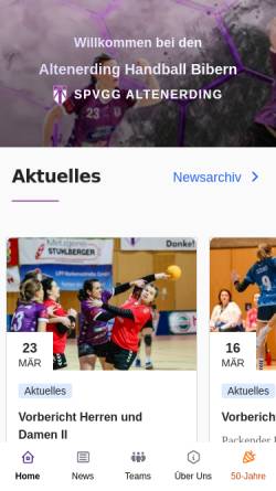 Vorschau der mobilen Webseite www.altenerding-biber.de, SpVgg Altenerding e.V. - Abteilung Handball