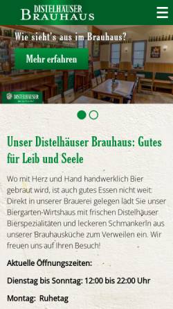 Vorschau der mobilen Webseite www.distelhaeuser-brauhaus.de, Distelhäuser Brauerei, Ernst Bauer GmbH & Co. KG