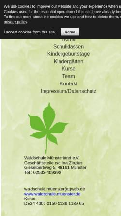 Vorschau der mobilen Webseite www.waldschule-muensterland.de, Waldschule Münsterland e.V.
