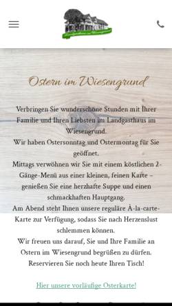 Vorschau der mobilen Webseite www.gasthaus-wiesengrund.de, Gasthaus Wiesengrund