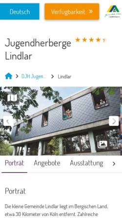 Vorschau der mobilen Webseite lindlar.jugendherberge.de, Jugendherberge Lindlar