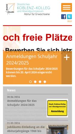 Vorschau der mobilen Webseite www.koblenz-kolleg.de, Koblenz-Kolleg