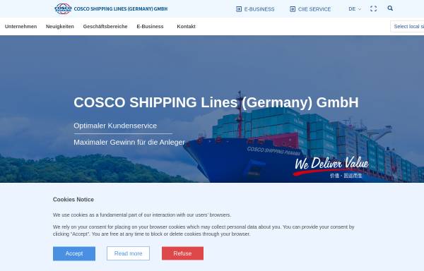 Vorschau von www.coscoshipping.de, Cosco Container Lines Europe GmbH