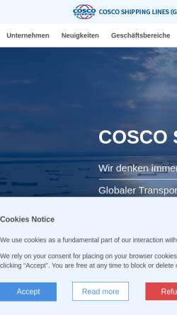 Vorschau der mobilen Webseite www.coscoshipping.de, Cosco Container Lines Europe GmbH