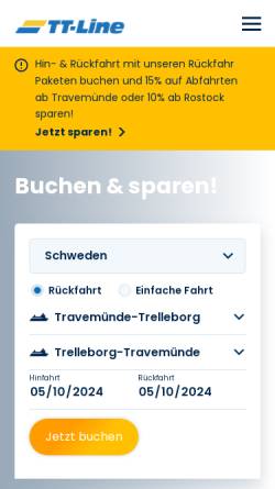 Vorschau der mobilen Webseite www.ttline.com, TT-Line GmbH und Co. KG