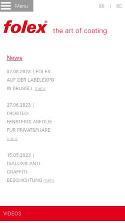 Vorschau der mobilen Webseite www.folex.de, Folex GmbH