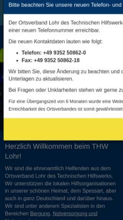 Vorschau der mobilen Webseite www.thw-lohr.de, THW - Ortsverband Lohr a. Main