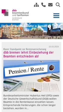 Vorschau der mobilen Webseite www.dbb-bremen.de, Deutscher Beamtenbund [DBB] - Landesbund Bremen