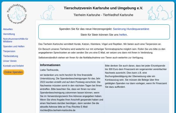 Vorschau von www.tierheim-karlsruhe.de, Tierheim und Tierschutzverein Karlsruhe u.U. e.V.