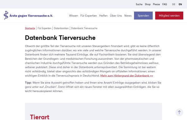 Vorschau von www.datenbank-tierversuche.de, Datenbank-tierversuche.de