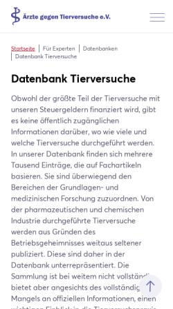 Vorschau der mobilen Webseite www.datenbank-tierversuche.de, Datenbank-tierversuche.de