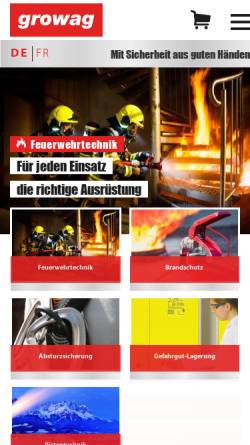 Vorschau der mobilen Webseite www.growag.ch, Growag Feuerwehrtechnik AG, Grosswangen, Schweiz
