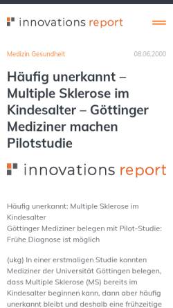 Vorschau der mobilen Webseite www.innovations-report.de, Innovations-Report, Multiple Sklerose im Kindesalter