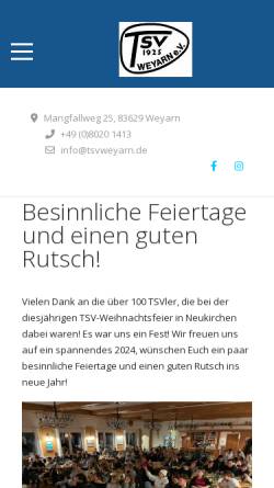 Vorschau der mobilen Webseite www.tsvweyarn.de, TSV Weyarn 1925 e.V.