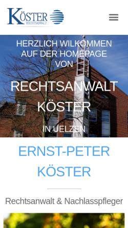 Vorschau der mobilen Webseite ra-koester-ue.de, Rechtsanwalt Ernst-Peter Köster