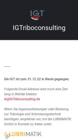 Vorschau der mobilen Webseite www.igtriboconsulting.de, Ingenieur-Partnerschaftsgesellschaft Triboconsulting Muth & Kluschewski