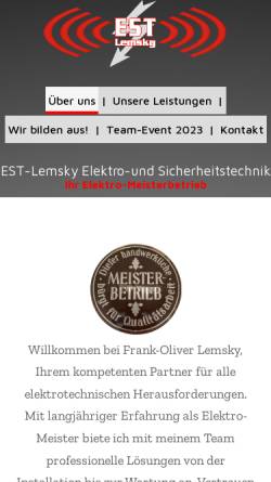 Vorschau der mobilen Webseite www.est-lemsky.de, Frank-Oliver Lemsky, Elektro- und Sicherheitstechnik