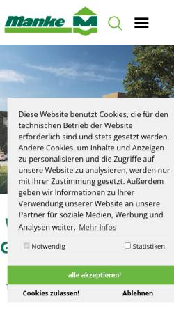 Vorschau der mobilen Webseite www.manke-bau.de, Grundstücksgesellschaft Manke GmbH & Co KG