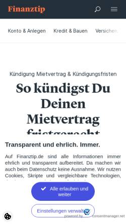 Vorschau der mobilen Webseite www.finanztip.de, Mietrecht für Mieter & Vermieter