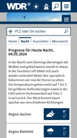 Vorschau der mobilen Webseite online.wdr.de, WDR - Wettervorhersage für Nordrhein-Westfalen