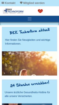 Vorschau der mobilen Webseite www.bkk-technoform.de, Betriebskrankenkasse Technoform (BKK Technoform)