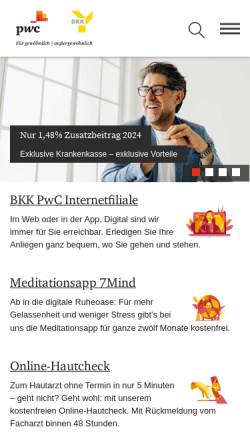 Vorschau der mobilen Webseite www.bkk-pwc.de, BKK PwC Deutsche Revision