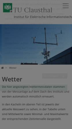 Vorschau der mobilen Webseite wetter.iei.tu-clausthal.de, Wetterstation in Clausthal