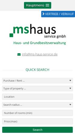 Vorschau der mobilen Webseite www.ms-haus-service.de, Martin Schäfer Immobilien