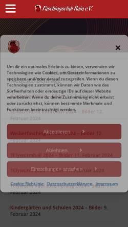 Vorschau der mobilen Webseite www.faschingsclubrain.de, Faschingsclub Rain am Lech